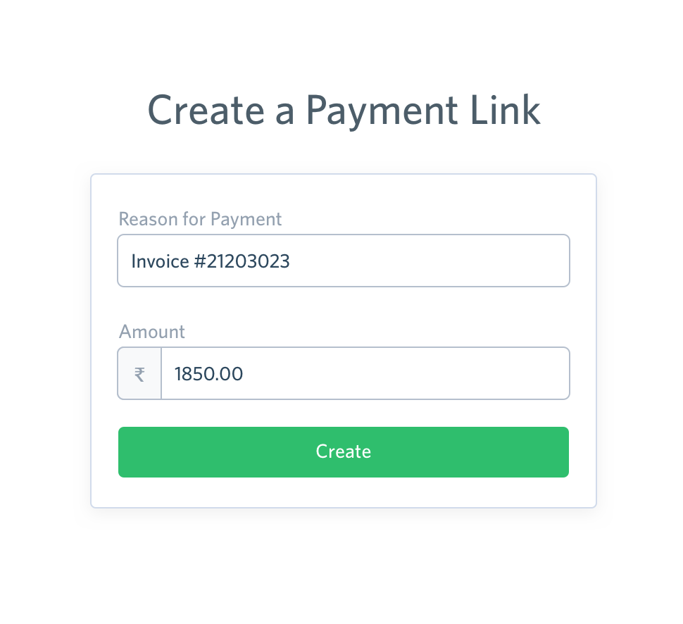Create Payment Link Form.